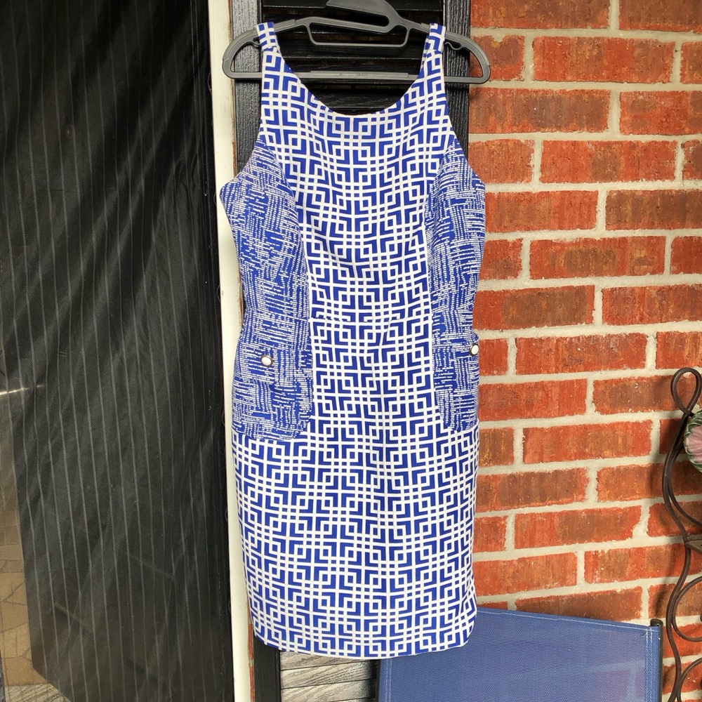Julian Taylor Blue/White Classic Shift Dress 12
